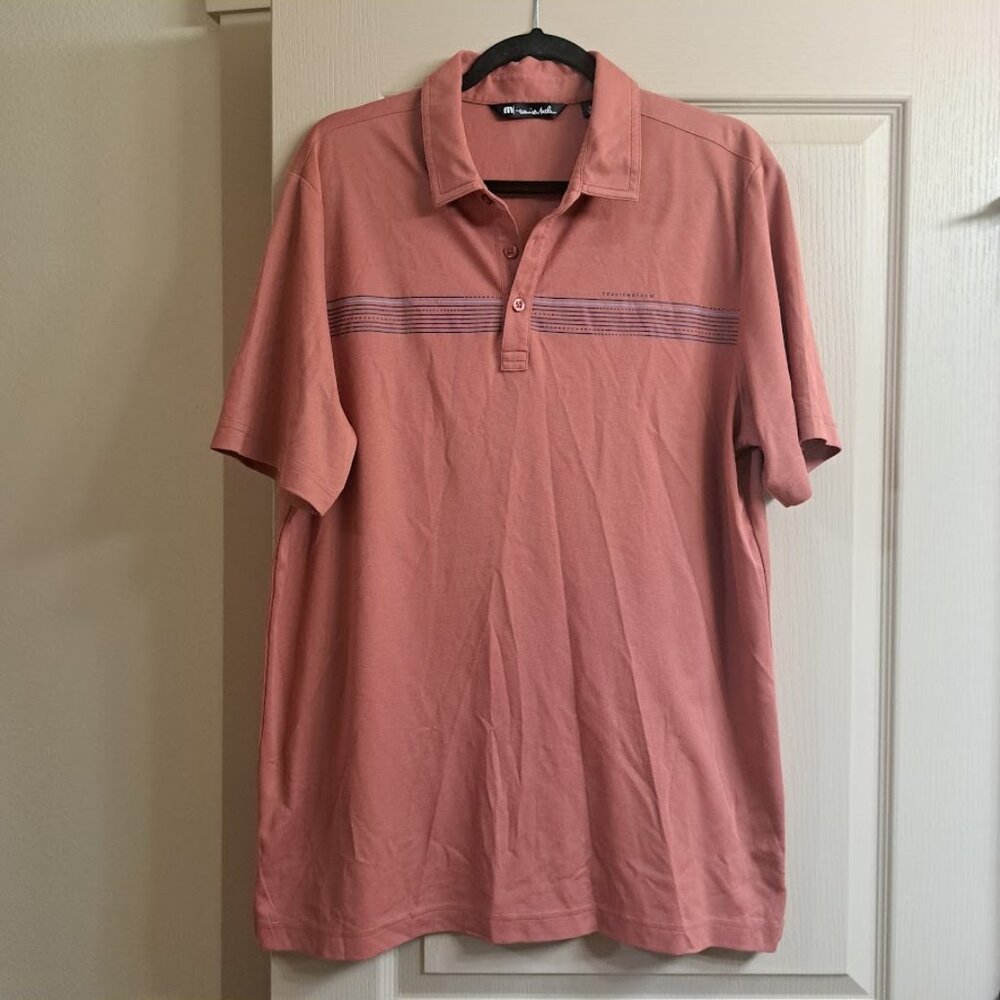 Travis Mathew Polo‎ Salmon With Multi Colored Stripes Men's Small